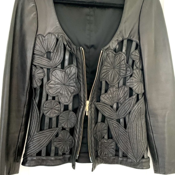 Rare & HTF Gemma Kahng New York VTG Cut-out Black Floral Runway Leather Jacket S - Picture 8 of 16
